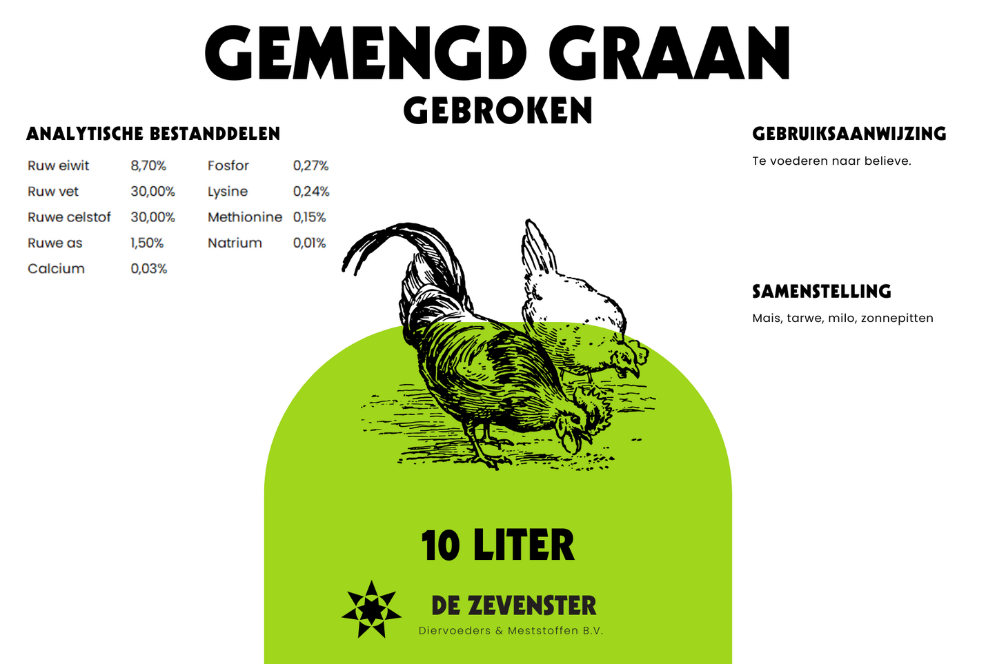 Gemengd graan gebroken - Kippenvoer - Emmer - 10 liter