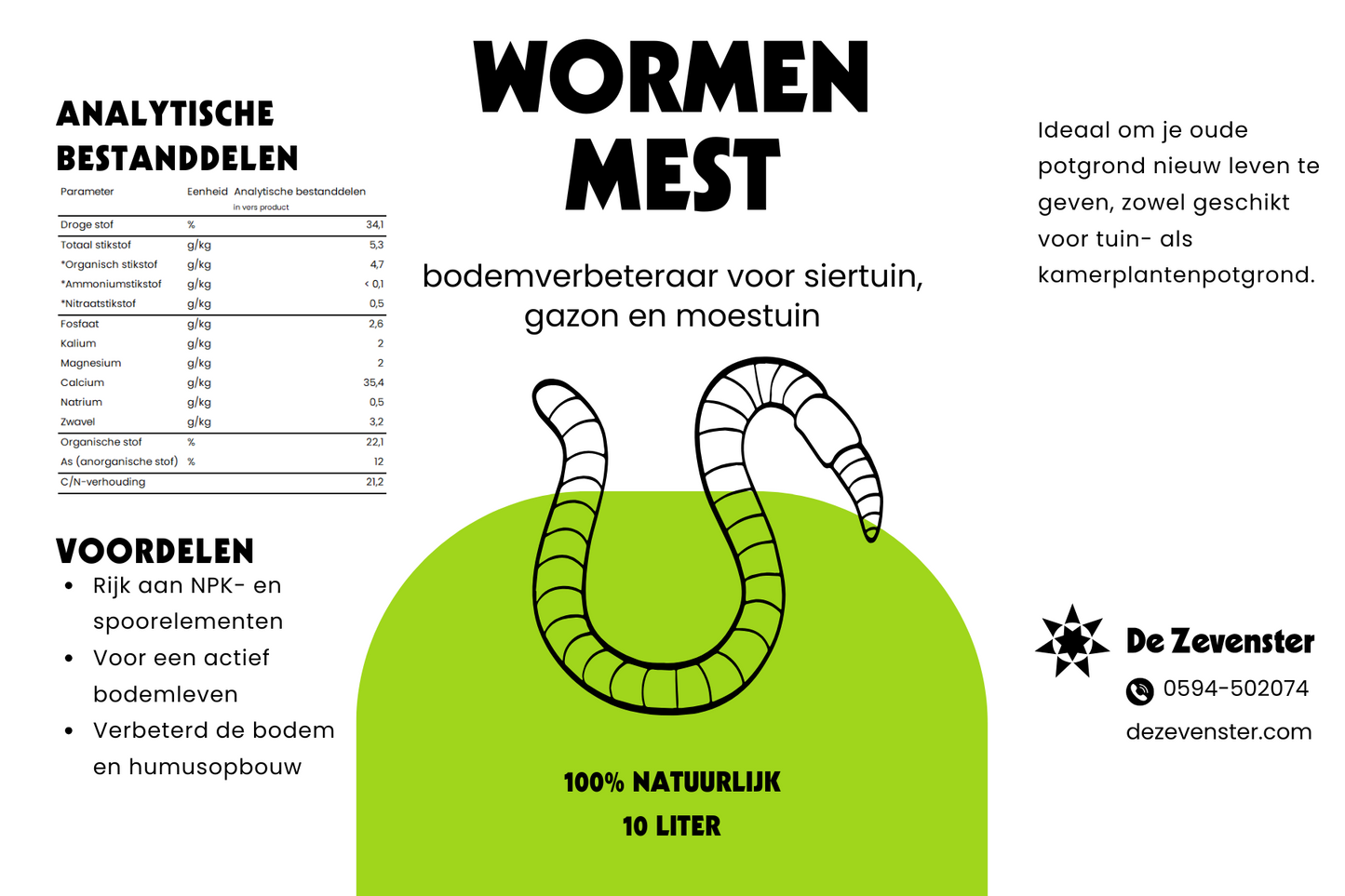 Wormenmest - Bodemverbeteraar voor siertuin, gazon en moestuin - 10 liter