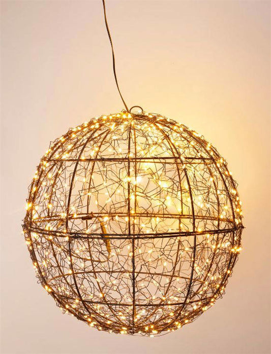 Zwarte metalen led bol 35 cm met warm licht