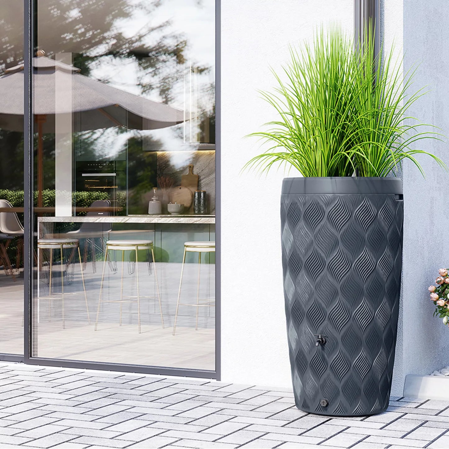 Regenton Delta - 240 liter - Grijs - Inclusief plantenbak