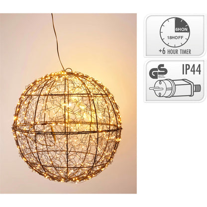 Zwarte metalen led bol 35 cm met warm licht