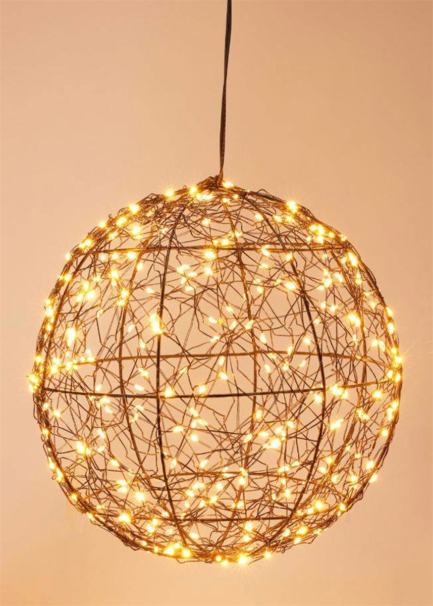 Zwarte metalen led bol 25 cm met warm licht