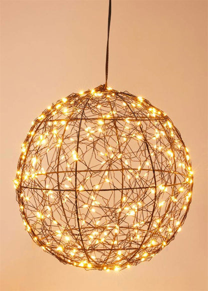 Zwarte metalen led bol 25 cm met warm licht