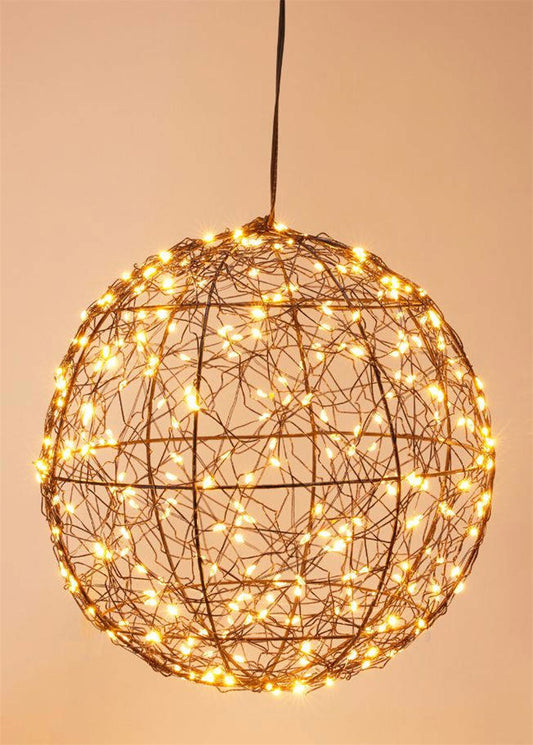 Zwarte metalen led bol 25 cm met warm licht