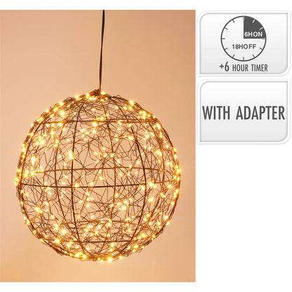 Zwarte metalen led bol 25 cm met warm licht